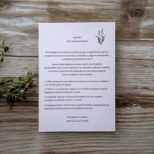 Tarjeta Capitán de mesa cód.C009
