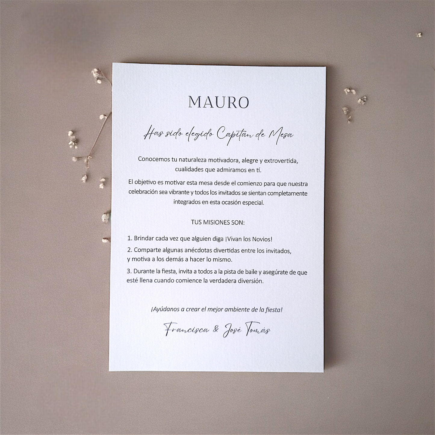 Tarjeta Capitán de mesa cód.C003