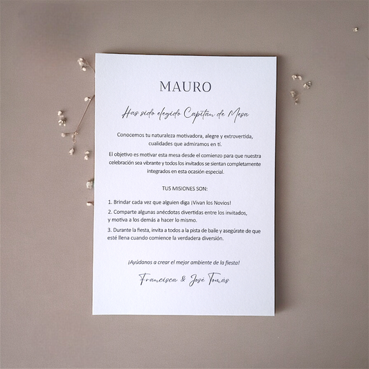 Tarjeta Capitán de mesa cód.C003