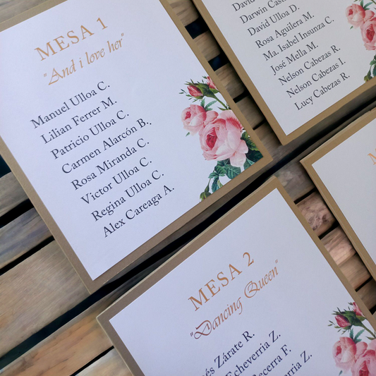 Tarjetas de invitados por mesa TM-01
