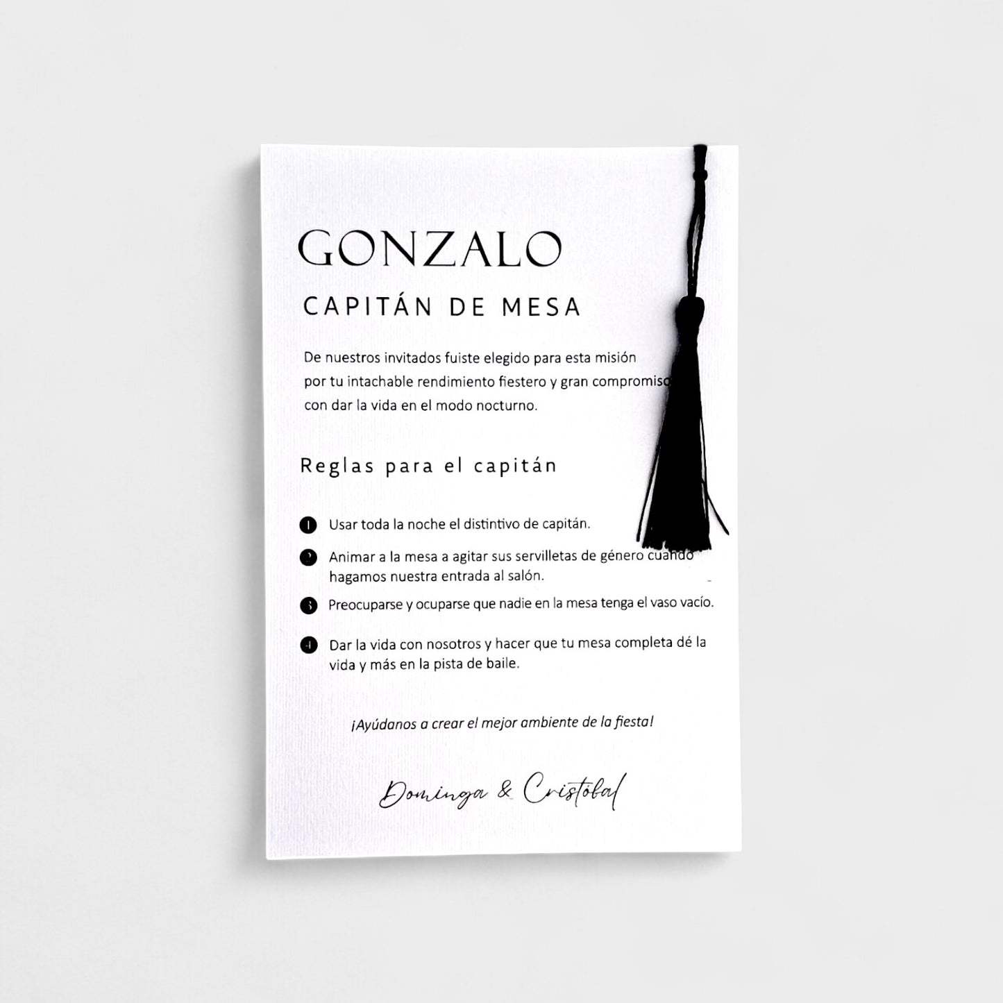 Tarjeta Capitán de mesa cód.C010