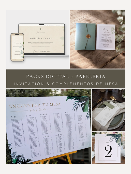 Pack 1:  INVITACIONES + PAPELERÍA DE MESA