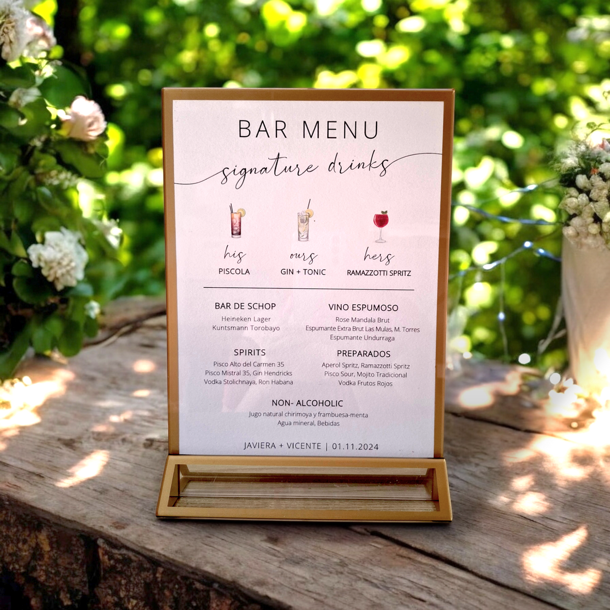 Menú Bar en portamenú acrílico – Innova Designs
